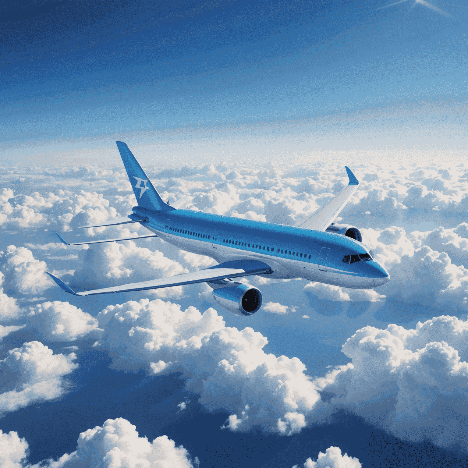 Airplane flying over clouds in a blue sky